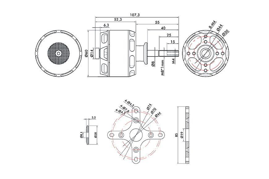Мотор T-Motor AT5220A KV220 2700W 6-12S для літаків 20-25CC TM-AT5220A-220 фото