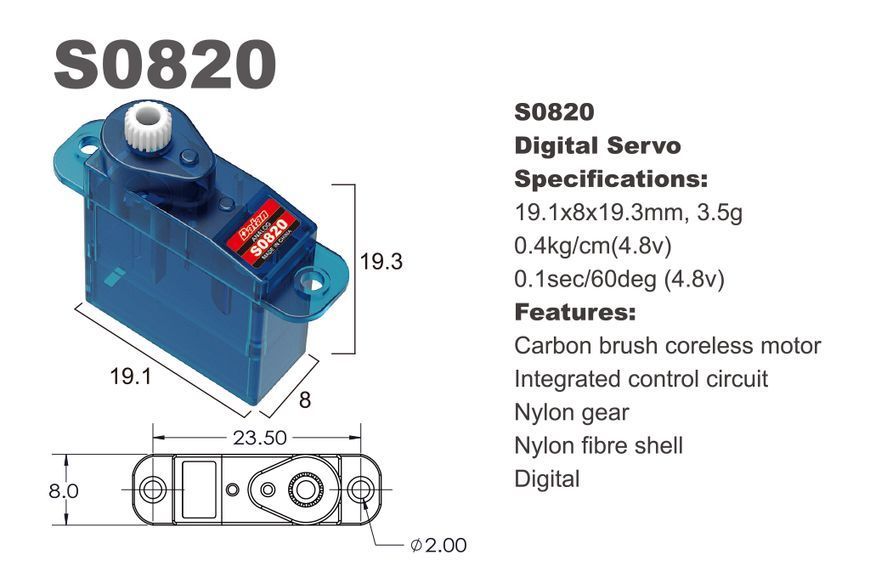 Сервопривод микро 3.5г BATAN S0820 0.4кг/0.1сек цифровой LC-S0820 фото