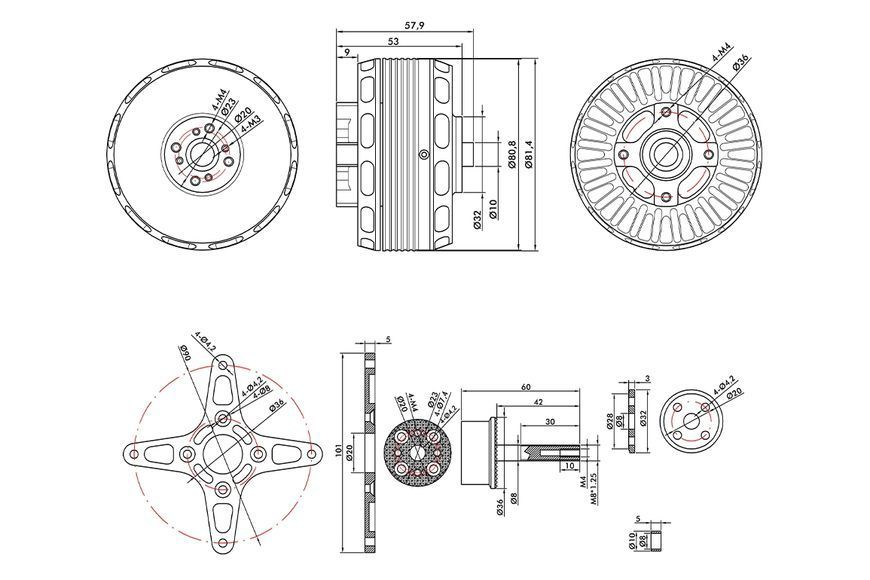 Мотор T-Motor AT7215 30CC KV245 8S-10S 5000W для самолетов TM-AT7215-245 фото