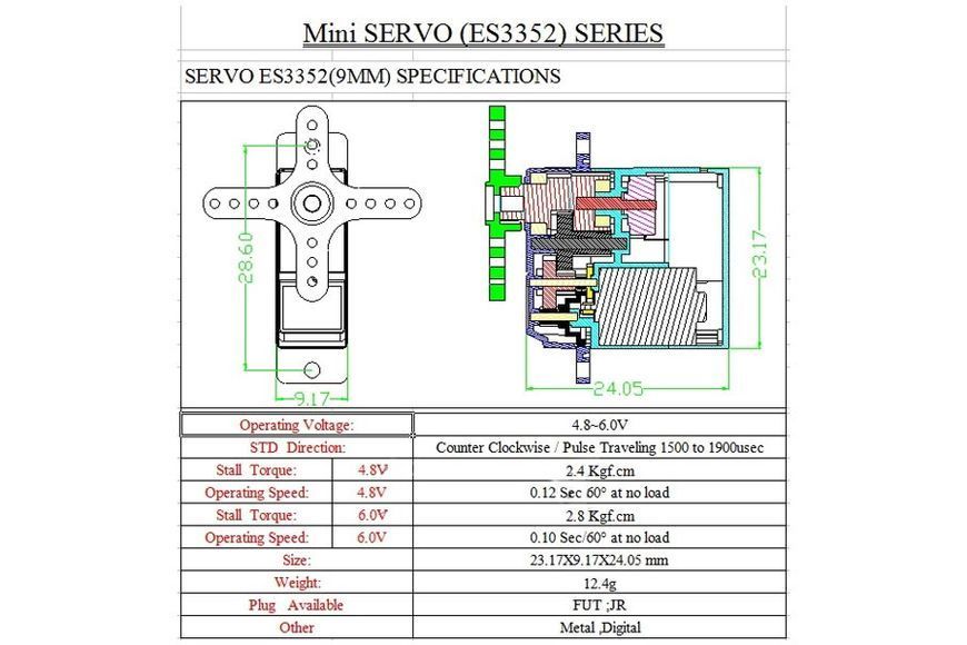 Сервопривід мікро 12.4г Emax ES3352 2,8кг/0,10сек 21T цифровий EMX-0102003022 фото