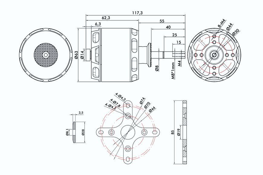 Мотор T-Motor AT5330A KV220 3600W 12S для літаків 25-30CC TM-AT5330A-220 фото