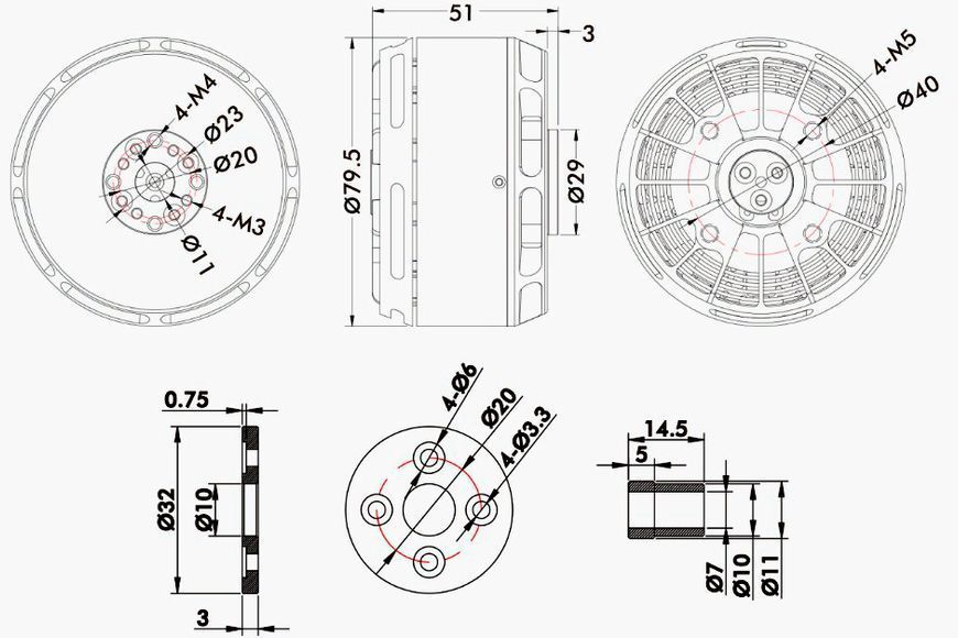 Мотор T-Motor U11 II KV120 6-12S 2783W для коптеров TM-U11II-120 фото